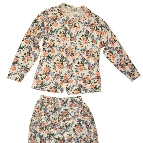 Vintage Gold Tag Victorias Secret 100% Cotton Floral Pajama Set - Size Small - Picture 2 of 10